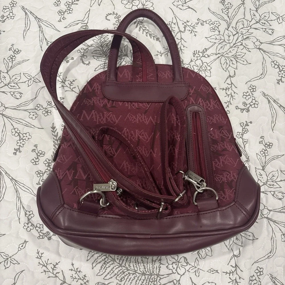 Mary Kay Backpack Purse Maroon Travel Tote W/ Zippered Pockets + Wallet
